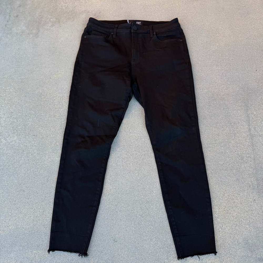 KUT‎ from the Kloth Donna High Rise Ankle Skinny Jeans Black Raw Hem Women 10